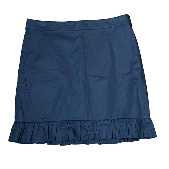 J. Crew Women’s Navy Blue Ruffle Hem Mini Skirt Back Zip Stretch Size 8 NWT - Picture 1 of 8